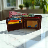 Men's Genuine Leather Bi fold Wallet with 2 ID Windows - Crazy Brown