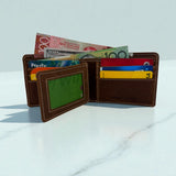 Men's Genuine Leather Bi fold Wallet with 2 ID Windows - Crazy Brown