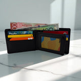 Men's Genuine Leather Bi fold Wallet with 2 ID Windows - Black