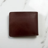 Men's Genuine Leather Bi fold Wallet with 2 ID Windows - Cognac