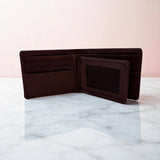 Men's Genuine Leather Bi fold Wallet with 2 ID Windows - Cognac