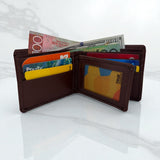 Men's Genuine Leather Bi fold Wallet with 2 ID Windows - Cognac