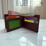 Men's Genuine Leather Bi fold Wallet with 2 ID Windows - Cognac