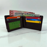 Men's Genuine Leather Bi fold Wallet with 2 ID Windows - Brown