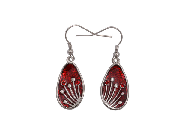 Kiwicraft Rhodium Red Pohutukawa Earrings with Box