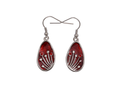 Kiwicraft Rhodium Red Pohutukawa Earrings with Box