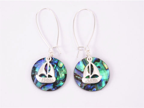 Kiwicraft Paua Shell Earrings With Box - Sailboat