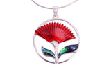Kiwicraft Red Pohutukawa Paua Shell Round Pendant with Box