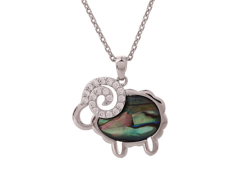 Kiwicraft Paua shell and Zircon Sheep Pendant with Box