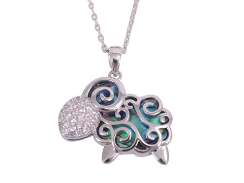 Kiwicraft Paua Shell Koru Sheep Pendant with Box