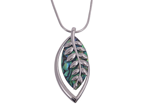 Kiwicraft Fency Paua Shell Silver Fern Pendant with Box