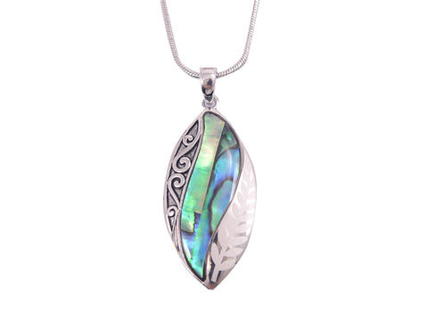 Kiwicraft Paua Shell Pendant with Box - Fern Marquise