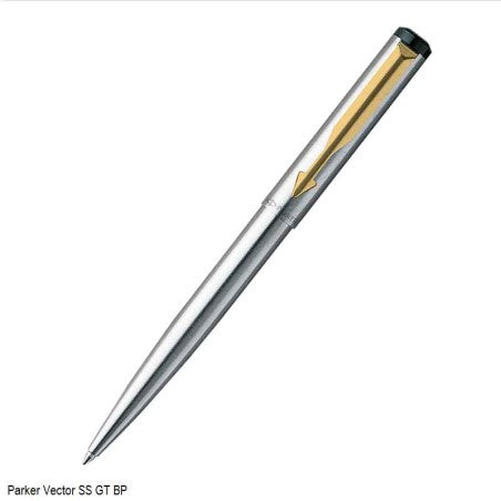 Personalised Parker Vector Stainless Steel Ball Pen With Gold Trim