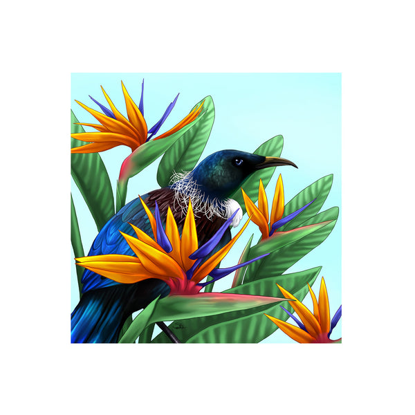 Sophie Blokker Textured Peeping Tui - 3D Cork Backing Ceramic Tile - Wall Hanging