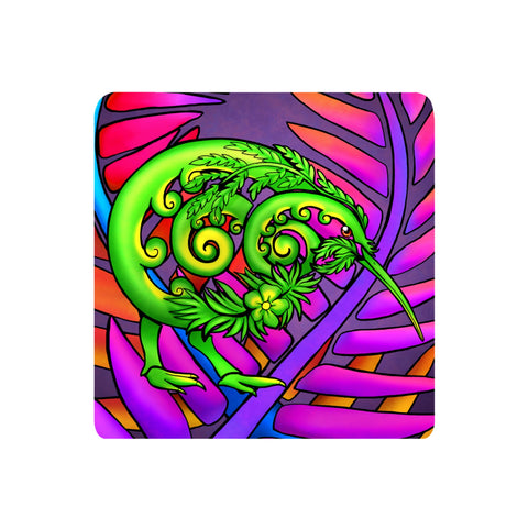 Sophie Blokker -Textured Bright Koru Kiwi - 3D Cork Backing Ceramic Tile - Wall Hanging