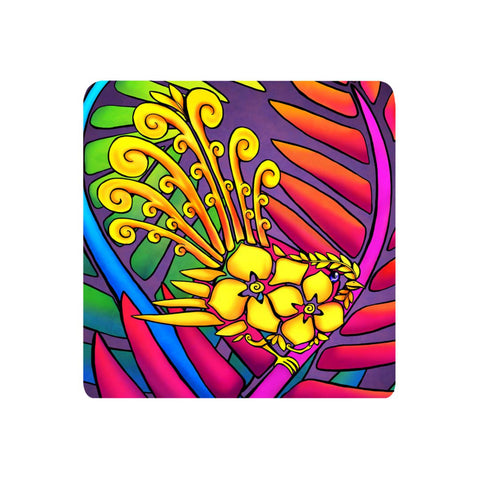 Sophie Blokker -Textured Bright Koru Fantail - 3D Cork Backing Ceramic Tile - Wall Hanging