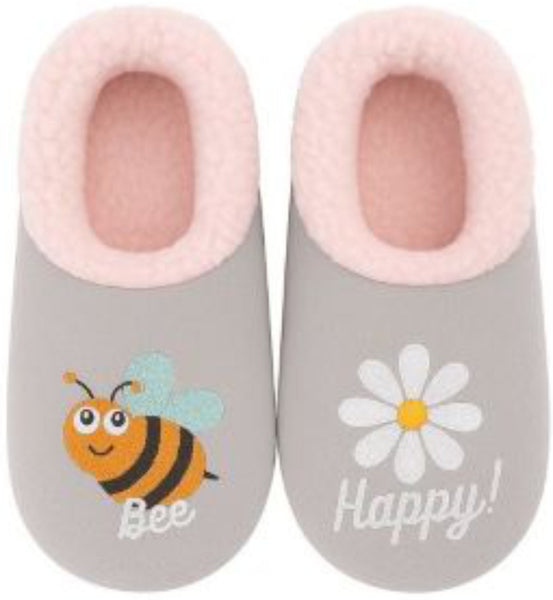 Slumbies - Women's Medium Pairables Bee Happy Light Grey Foot Covering
