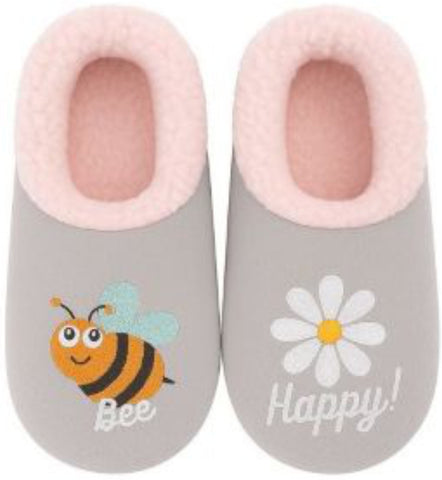 Slumbies - Women's Small Pairables Bee Happy Light Grey Foot Covering