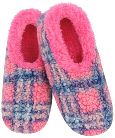 Slumbies - Women's Medium Preppy Plaid Pink Blue Foot Covering