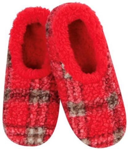 Slumbies - Women's Medium Preppy Plaid Red Neutral Foot Covering