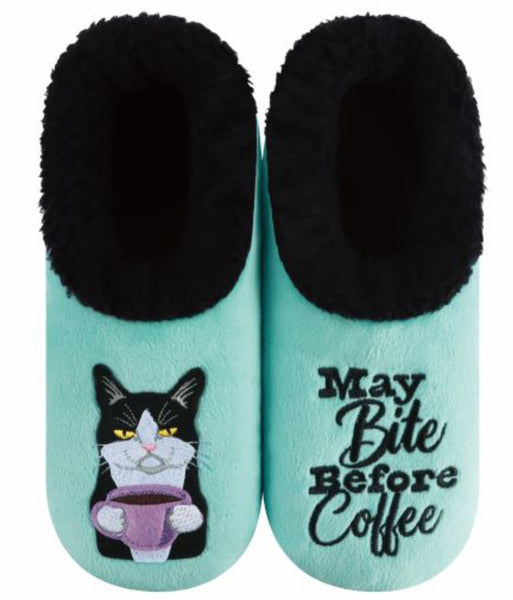 Slumbies - Women's Medium May Bite Before Coffee Turquoise Foot Covering
