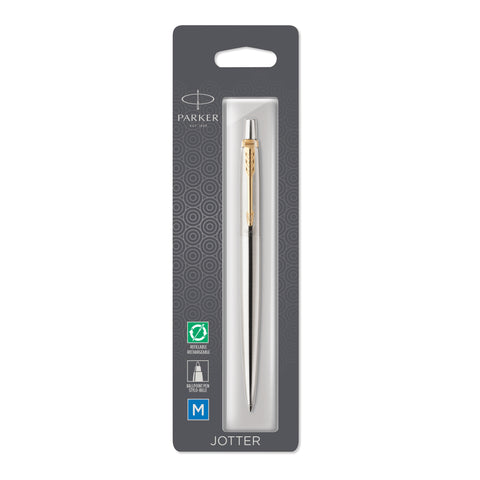 Parker Jotter Stainless Steel Gold Trim Ballpoint Pen - Hangsell Pack