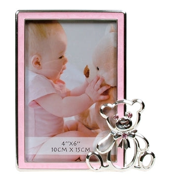 Baby Photo Frame With Bear Pink