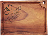 Personalised Engraved Acacia Wood Chopping Board Gift For Couple With Hearts