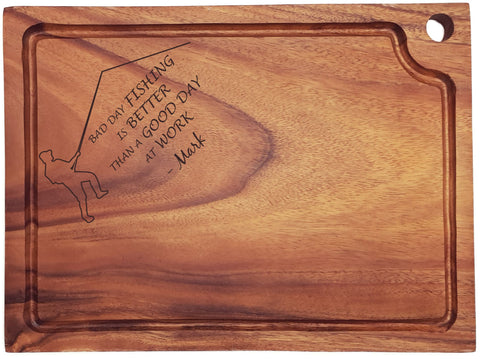 Personalised Engraved Acacia Wood Chopping Board Gift For Fishing Lover