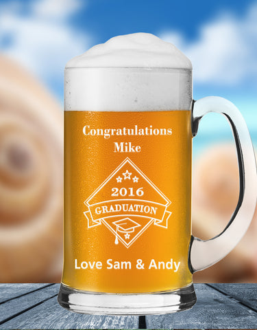 Personalised Graduation Glass With Shield & Hat