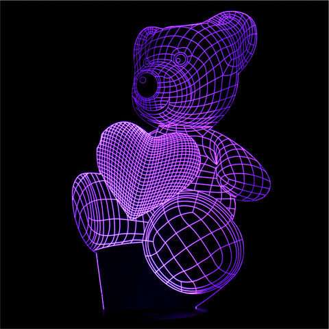 3D Teddy With Heart Night Light