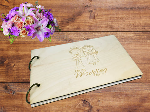 Wedding Guest Book With Engraved Couple Art