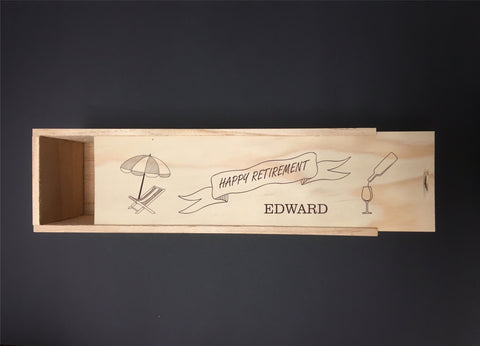 Personalised Single Bottle NZ Pine Wood Wine Box - Enjoy the Retirement