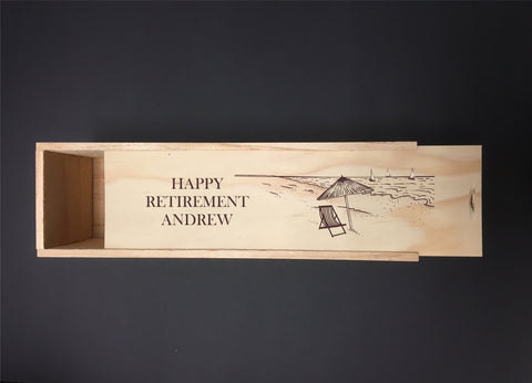 Personalised Single Bottle NZ Pine Wood Wine Box - Happy Retirement