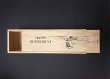 Personalised Single Bottle NZ Pine Wood Wine Box - Happy Retirement
