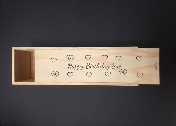 Personalised Single Bottle NZ Pine Wood Wine Box - Happy Birthday